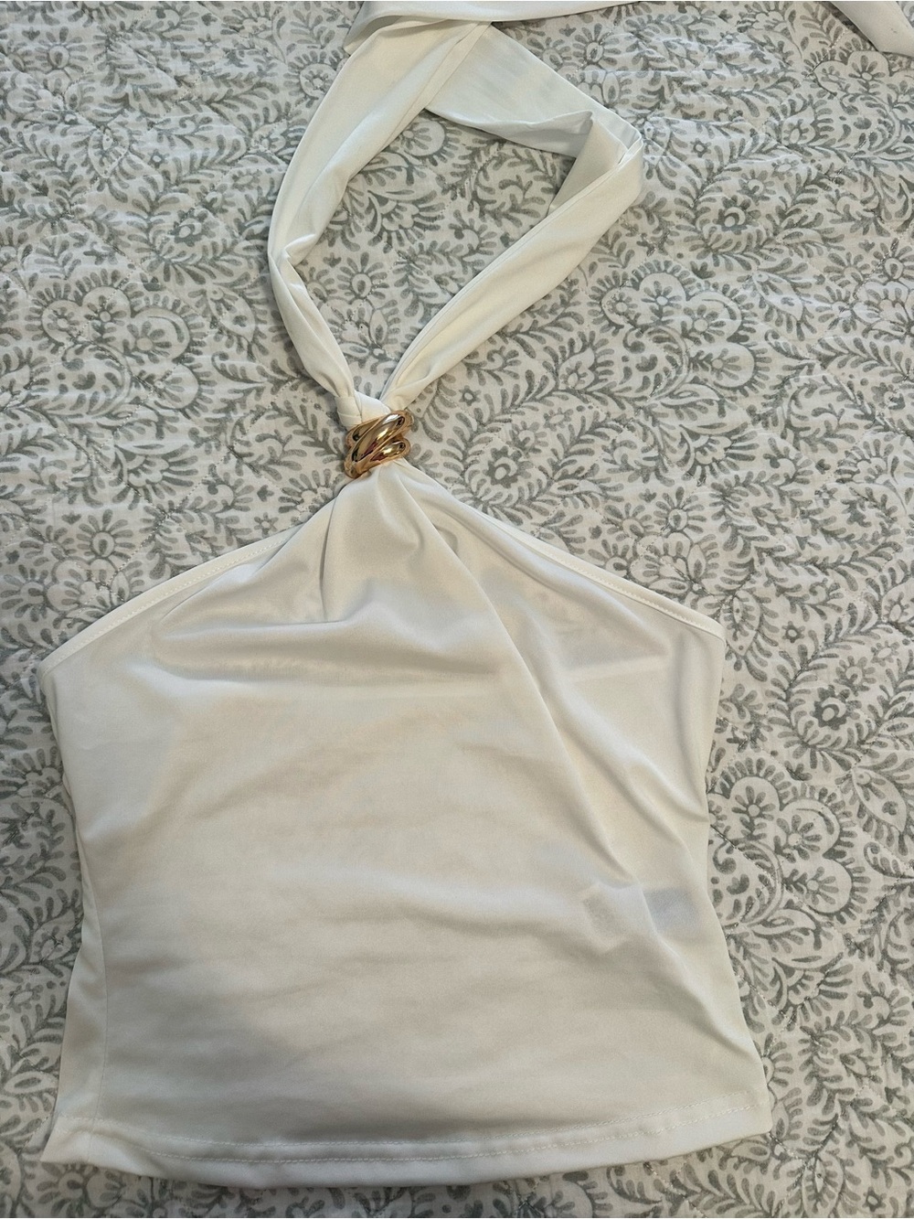 White Halter Top with Gold Ring Detail